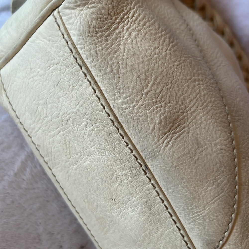 Cream Leather Shoulder Bag with Brass Hardware - Picture 8 of 16